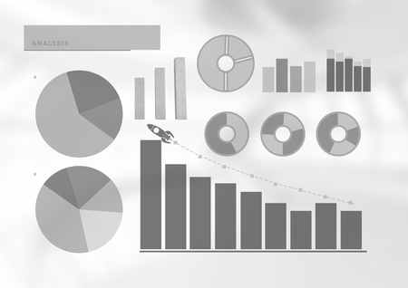 Digital composite of Bar chart pie charts graphics with bright backgroundの写真素材