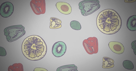 Digital composite of grey background with vegetable illustrationsの写真素材