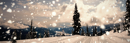 Sun shining on mountain road coated of snowの写真素材