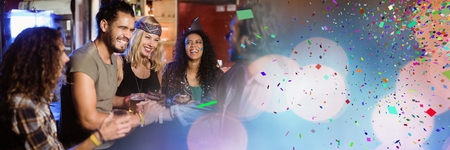 Digital composite of people at concert with transitionの写真素材