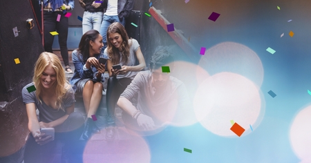 Digital composite of people at concert with transitionの写真素材