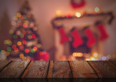 Digital composite of Wooden floor with Christmas theme backgroundの写真素材