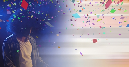 Digital composite of guy playing guitar at concert with transitionの写真素材