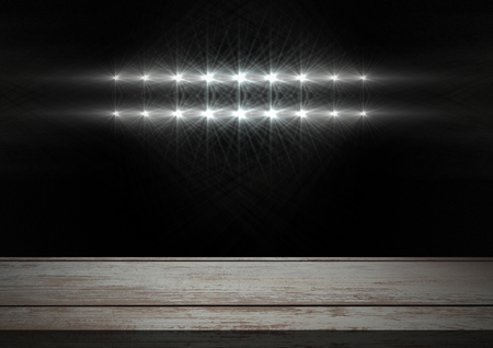 Digital composite of Wooden floor with sparkling lights flash backgroundの写真素材