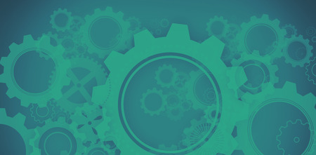 White wheels and cogs on blue backgroundの写真素材