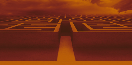 Digitally generated big 3d maze under cloudsの写真素材