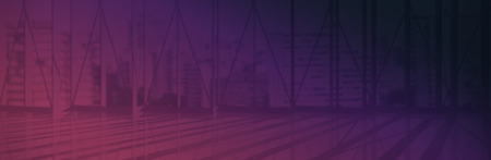 Pink and purple colors background against view of several building from insideの写真素材