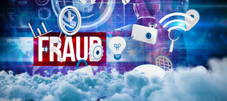 Digitally generated image of dark storm clouds  against fraud against pink technology hand  interface designの写真素材