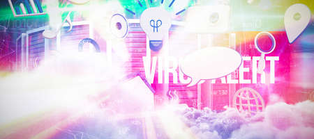 Digitally generated image of storm clouds  against virus alert against blue technology design with...