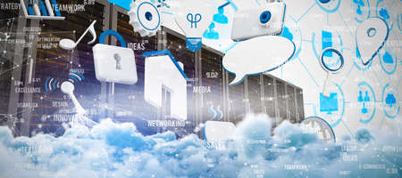 Digitally composite image of storm clouds  against apps interface