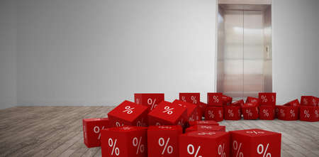 Vector icon of percentage symbol against room with elevatorの写真素材