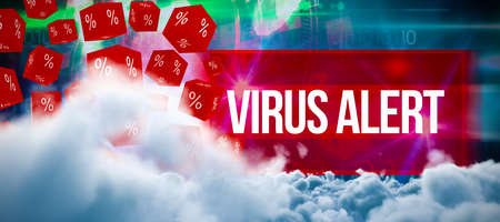 Digitally generated image of storm clouds  against virus alert against blue technology design with binary codeの写真素材
