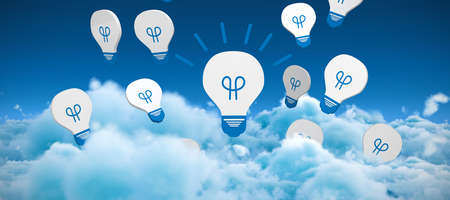 Glowing light bulb icon against idyllic view of cloudscape against sky