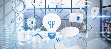 Various internet icons against binary code on digital screen