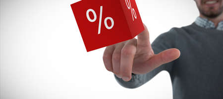Hand gesture against white background against vector icon of percentage symbolの写真素材