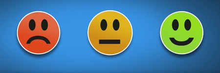 Digital composite of feedback smiley faces satisfaction iconsの写真素材