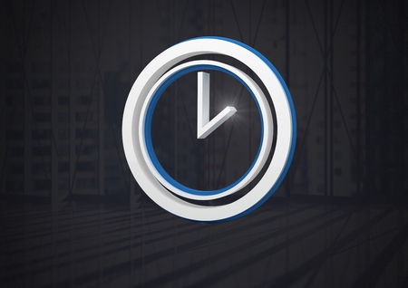Digital composite of Clock icon symbol and dark backgroundの写真素材
