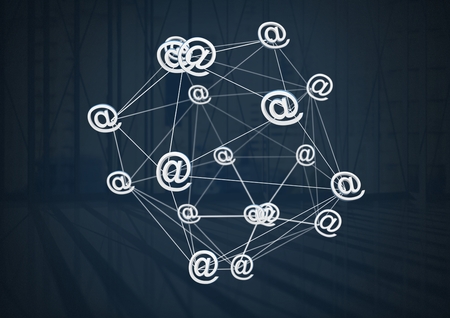 Digital composite of @ app icons connected and dark backgroundの写真素材