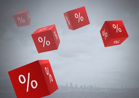 Digital composite of Percent icons and dark backgroundの写真素材