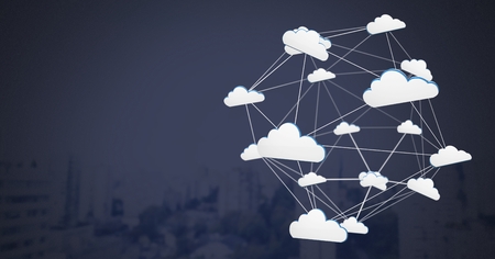 Digital composite of cloud app icons connected and dark backgroundの写真素材