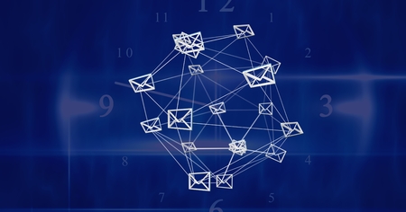 Digital composite of 3D email message connected icons with blue background