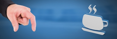 Digital composite of Hand touching 3D coffee iconの写真素材