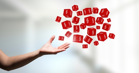 Digital composite of Hand open with section symbol iconsの写真素材