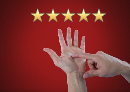 Digital composite of Hand counting five star rating review