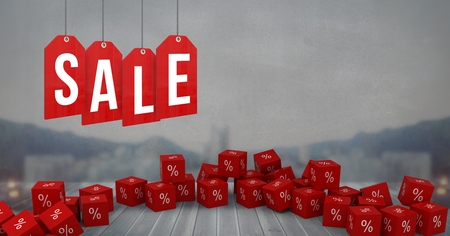 Digital composite of Sale tag with percent symbol iconsの写真素材