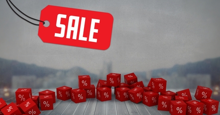 Digital composite of Sale tag with percent symbol iconsの写真素材