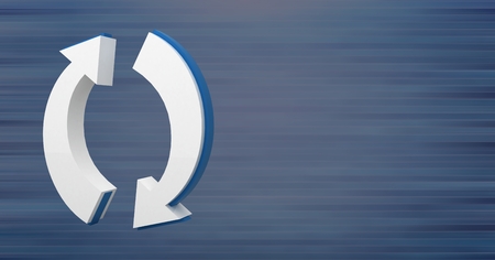 Digital composite of 3D refresh arrows icon with blue backgroundの写真素材