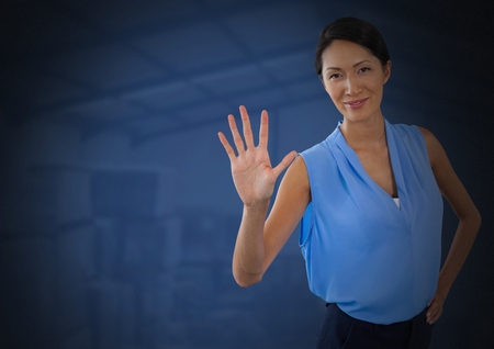Digital composite of Businesswoman holding hand openの写真素材