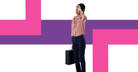 Digital composite of Businesswoman holding briefcase with minimal shapesの写真素材