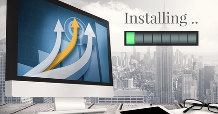 Digital composite of Installing progress status power bar and computer
