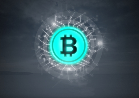 Digital composite of Bitcoin graphic iconの写真素材