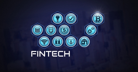 Digital composite of Fintech with various business iconsの写真素材