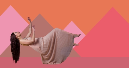 Digital composite of Woman floating and minimal shapes