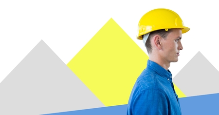Digital composite of ManConstruction worker with minimal shapes