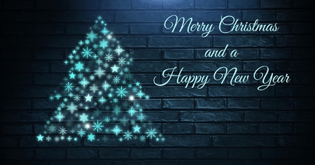 Digital composite of Merry Christmas and a Happy New Year text and Snowflake Christmas tree pattern shape