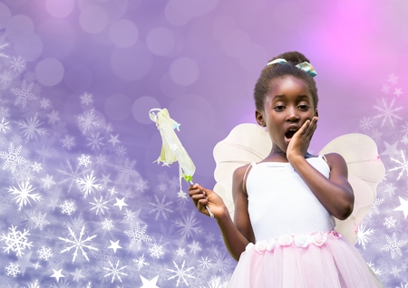 Digital composite of Fairy princess girl and Snowflake Christmas patternsの写真素材