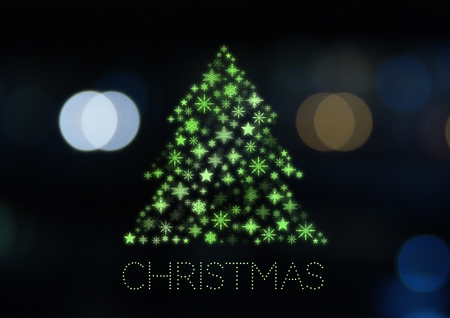 Digital composite of Christmas text and Snowflake Christmas tree pattern shapeの写真素材