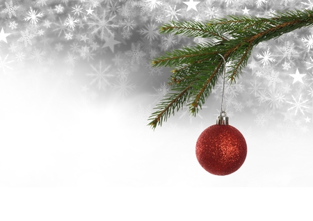 Digital composite of Christmas bauble decoration and Snowflake Christmas pattern and blank spaceの写真素材