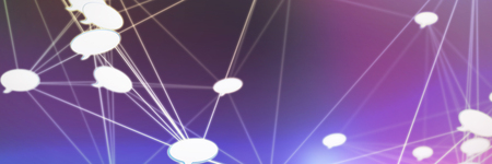 Abstract image of speech bubble against purple and pink backgroundの写真素材