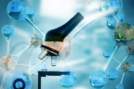 DNA structure against microscope 