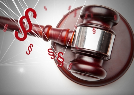 Digital composite of 3D Section symbol icons and justice gavel