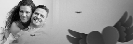 Digital composite of Couple with valentine's love transition heartsの写真素材