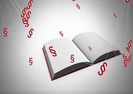 Digital composite of 3D Section symbol icons and open book
