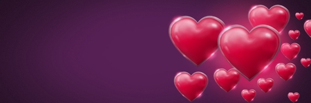 Digital composite of Shiny bubbly Valentines hearts with purple backgroundの写真素材