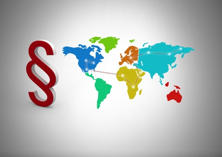 Digital composite of 3D Section Symbol icon with world mapの写真素材