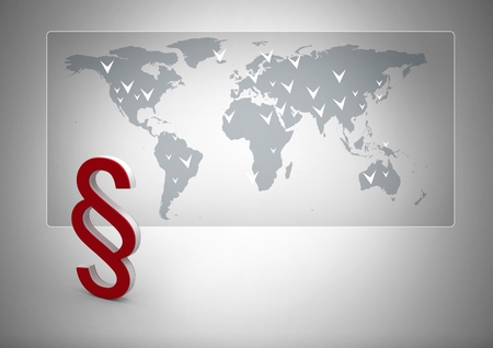 Digital composite of 3D Section Symbol icon with world mapの写真素材